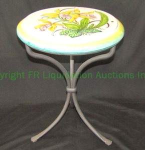 lot 54 image: Italian volcanic accent table wrought iron base, 15 wide x 19 tall