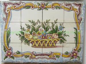 lot 161 image: Italian ceramic tile fiore wall decor, approx 24 x 18