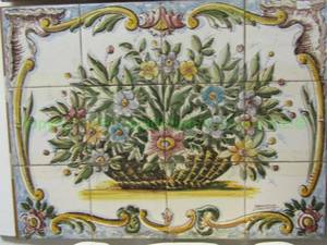 lot 162 image: Italian ceramic tile fiore wall decor, approx 24 x 18