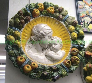 lot 164 image: Italian ceramic Madonna & child wall decor 28 wide