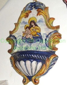 lot 207 image: Italian ceramic Madonna & child fontana wall decor, 10.5 tall x 8 wide