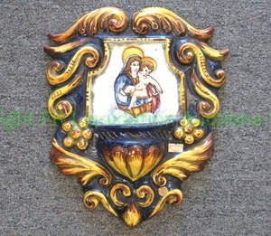 lot 155 image: Italian ceramic Madonna and child decorative wall plaque