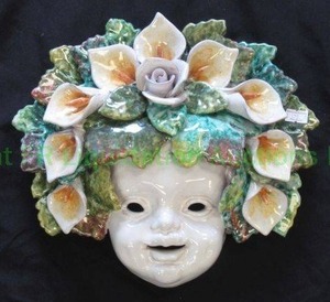lot 208 image: Bacchus mask italian fiore ceramic wall decor