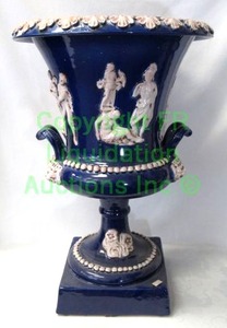 lot 84 image: Wedgewood style Italian ceramic pedestal vase, 23 tall x 9.5 wide