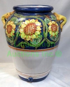 lot 87 image: Artist signed Rossano Italian ceramic orcio fiori urn, 19 tall x 14.5 wide