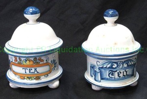 lot 95 image: Italian ceramic lidded Tea keepers, 6 tall