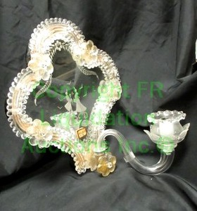 lot 104 image: Genuine Murano glass Catron fiore applique wall sconce mirror, 12 tall x 11.5 wide