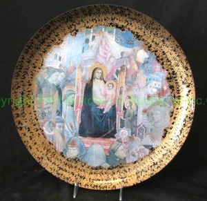 lot 287 image: Artist signed Italian ceramic Majolica Madonna & child wall decor plate, 15 wide