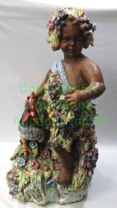 lot 63 image: Italian ceramic cherub frutta harvest with rooster statue, 36 tall