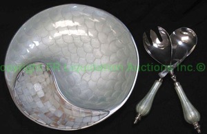 lot 122 image: Julia Knight ying yang bowl 13 wide, and serve utensils