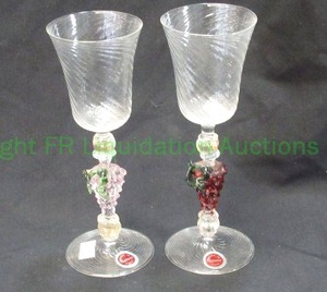 lot 433 image: Murano uva hand blown glass decorative goblets, 7 tall