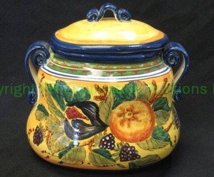 lot 107 image: Ammannati Italian ceramic biscotti canister, 9 tall x 9 wide