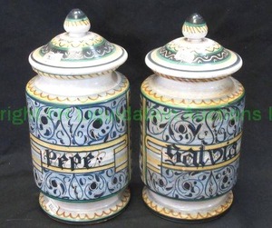 lot 117 image: Saca Italian ceramic Pepe, Salvia canisters, 9.5 tall each. bid is times the quantity