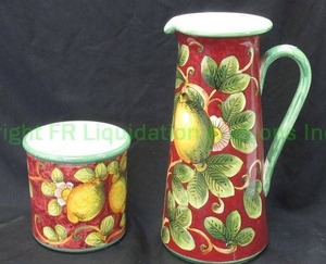 lot 435 image: Italian ceramic limone carafe (14 tall) and canister (6 tall)