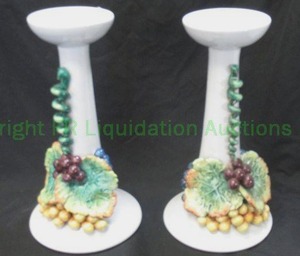 lot 285 image: Italian ceramic uva La Torre candle holders. 15.5 tall