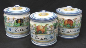 lot 280 image: Italian ceramic spice canisters, 8 tall each