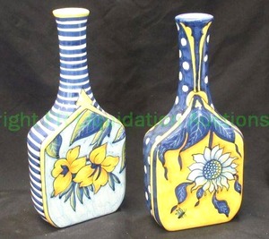 lot 306 image: Ceramiche Artistiche Italian ceramic fiore decor bottles, 12.5 tall, bid is times the quantity