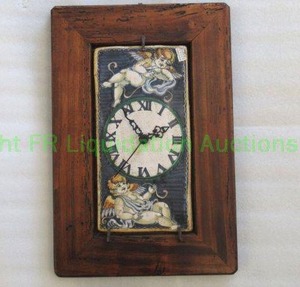 lot 320 image: Saca Castelli cherubino italian ceramic wall clock with wood frame, 10 x 16