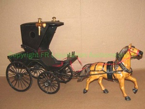 lot 3 image: Large polychrome horse drawn carriage display, 34 length