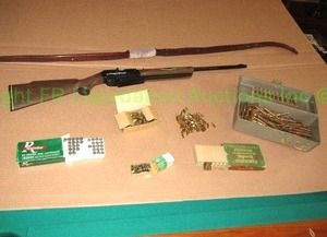lot 21 image: Remington and other brand assorted rifle & pistol ammunition and Daisy Powerline 880 .177 pellet rifle plus