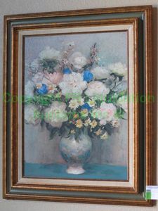 lot 46 image: Print on canvas Flowers in Vase unsigned 32 x 26 framed