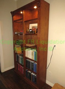 lot 100 image: Oak veneer lighted display book case 48 x 13 x 84