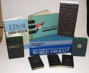 lot 141 image: Vintage Pan American ticket billfold, Texaco Pilots log book and other avaiation collectibles