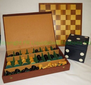 lot 152 image: Vintage solid wood chess set and more