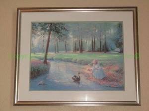 lot 59 image: Artists signed Yumi & numbered 838950 print Lady and Swan 26 x 32 framed