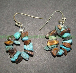 lot 384 image: Turquoise & Tiger eye stone artisan earrings with Sterling silver hooks