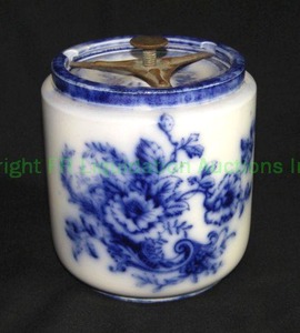 lot 70 image: Antique W & R stoke on trent ceramic storage jar with brass twist lock lid