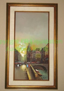 lot 127 image: Signed Farn Oil on canvas Paris Scene signed 22 x 38 framed