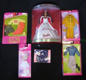 lot 185 image: 2001 Holiday celebrations Barbie plus Barbie & Ken clothing accessories