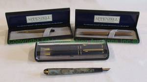 lot 169 image: 14K gold tip fountain pen, Appenzell mahogany wood pens plus