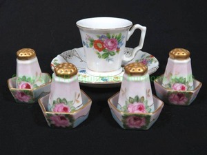 lot 369 image: Bavarian salt & pepper shaker sets & Occupied Japan porcelain tea cup set