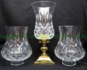 lot 371 image: Waterford lead crystal candle votive and two lead crystal chimneys