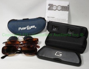 lot 397 image: Gloria Vanderbilt signed sun glasses, Gargoyles case, Zoomies adjustable lens glasses plus