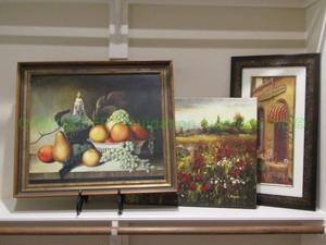 lot 236 image: Embossed canvas print and other framed print artwork