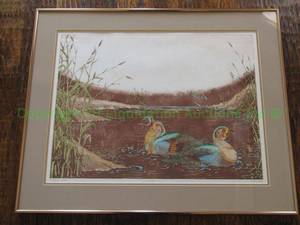 lot 233 image: Intaglio pressed Artist signed and numbered 3250 Lithograph Harlequin Ducks framed 25 x 31
