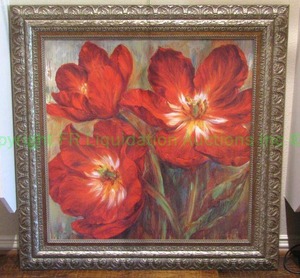 lot 232 image: Embossed canvas print Large Flowers signed ornate framed 46 x 46