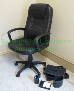 lot 222 image: Leather office chair and office supplies