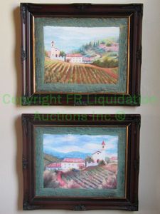 lot 227 image: Italian villa country side framed embossed prints 21 x 25 (each)