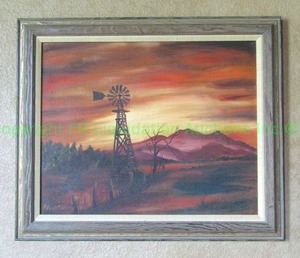 lot 192 image: Oil on canvas Windmill signed Peggy Fey framed 20.25 x 24