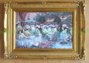 lot 247 image: Embossed print on board Victorian Ladies Dinner Party signed ornate framed 31 x 43.50
