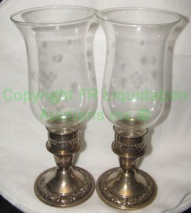 lot 322 image: Sterling silver base crystal chimney candle holders, approx. 10 tall