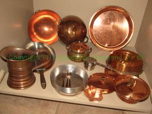 lot 329 image: Copper pots & pans plus as shown
