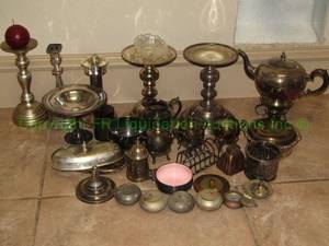 lot 312 image: Assorted silver plated serving ware and decor as shown