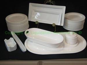 lot 306 image: White ceramic serving ware including Mikasa, Pizzato, Luxor, Sur la Table