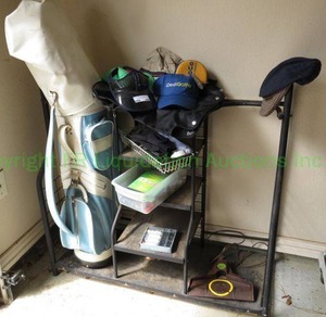 lot 448 image: Golf equipment and storage rack