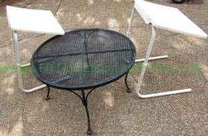 lot 475 image: Wrought iron patio table and table mate stands